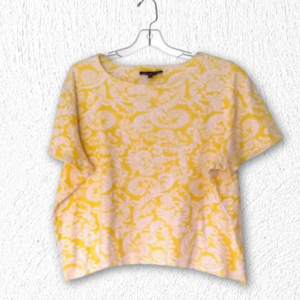 Jones New York Yellow and White Damask Shirt